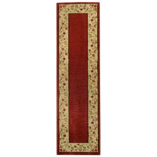 Pasha Collection Solid French Border Red Ivory 111 X 611 Runner Rug