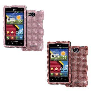 EMPIRE LG Lucid 4G VS840 2 Pack of Full Diamond Bling Hard Snap on Case Covers (Pink, Red) Cell Phones & Accessories