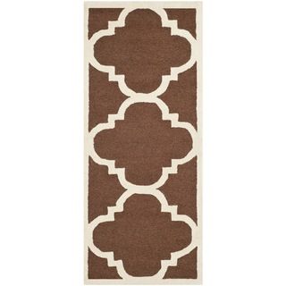 Safavieh Handmade Moroccan Cambridge Dark Brown/ Ivory Wool Rug (26 X 10)