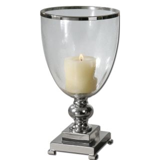 Lino Nickel Plated Clear Glass Candleholder