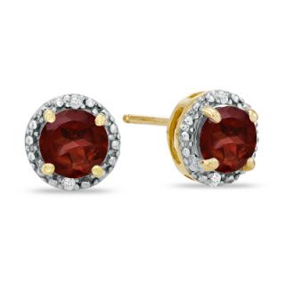 0mm Garnet and Diamond Accent Frame Stud Earrings in 10K Gold