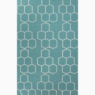 Handmade Contemporary Blue/ Ivory Geometric pattern Wool Rug (5 X 8)