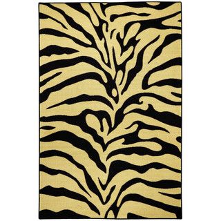 Rubber Back Black And Ivory Tiger Print Non skid Area Rug (5 X 66)