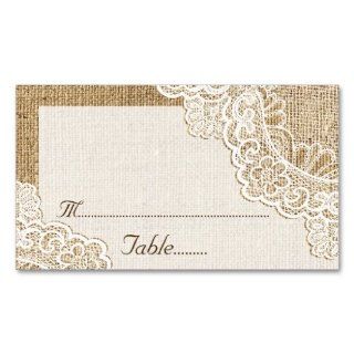 Rustic white lace on burlap wedding place card Business Card Templates  Business Card Stock 