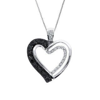 Black Diamond and Diamond Heart Pendant 1/3ctw Jewelry