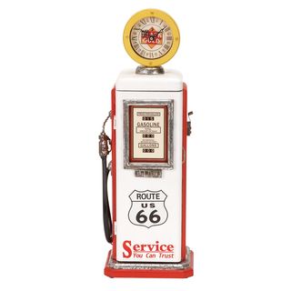 Red And White Wood Gas Pump Clock