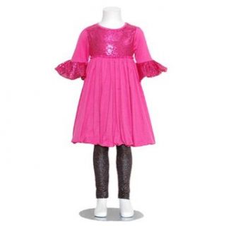 GiGi Pink Bubble Dress Black Sequin Leggings Fall Outfit Girls 3M 6X Gigi Clothing