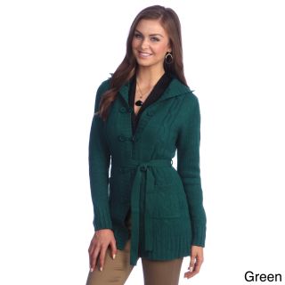 365 Apparel Hadari Womens Button up Tie Waist Cardigan Green Size M (8  10)