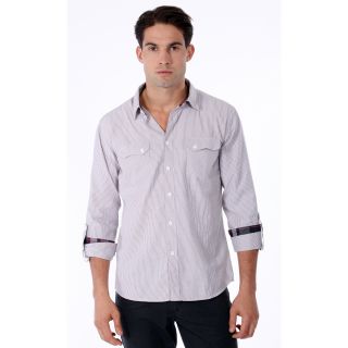 191 Unlimited Mens Slim Fit Light Grey Stripe Woven Shirt