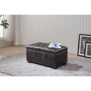 Castillian Classic Brown Faux Leather Tufted Storage Bench Ottoman