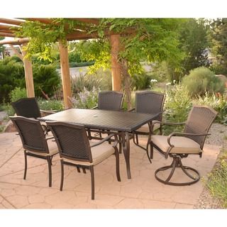 We Furniture 7 piece Aluminum Rattan Outdoor Dining Set With Cushions Beige Size 7 Piece Sets