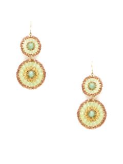Green Quartz Circle Drop Earrings by Miguel Ases