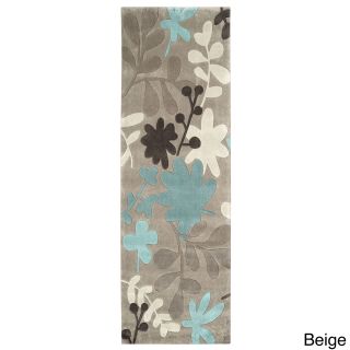 Hand tufted Floral Contemporary Brown/ Grey/ Ivory/ Teal, Aqua Runner Rug (26 X 8)