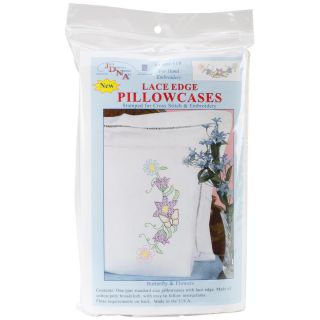 Stamped Pillowcases With White Lace Edge 2/pkg   Butterfly   Flowers