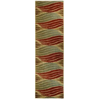 Striped Wave Ivory Contemporary Rug (27 X 10 Runner)