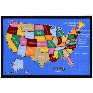 Childrens American Map Design Blue Area Rug (33 X 5)