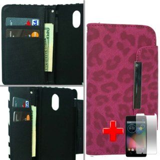 Motorola Moto X Phone (AT&T, US Cellular, Verizon, Sprint) One Piece Flip/Fold Over Wallet ID Holder Case Cover, Pink Cheetah Spot Design Cover + LCD Clear Screen Saver Protector Cell Phones & Accessories
