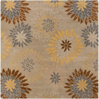 Hand tufted Cahil Transitional Floral Pussywillow Beige Wool Rug (4 Square)