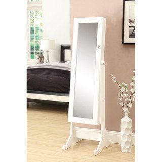 White Wooden Cheval Mirror With Jewelry Armoire Cabinet