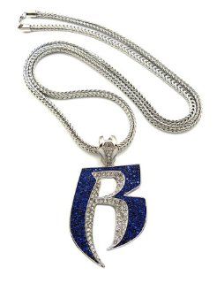 New Iced Out RUFF RYDERS 'R' Pendant 4mm&36" Franco Chain Hip Hop Necklace XP860RBL Jewelry