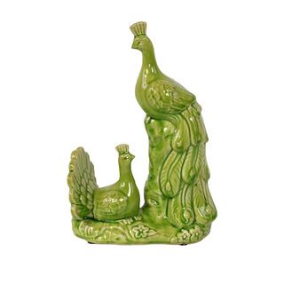 Green Ceramic Decorative Peacock Bird Figurine