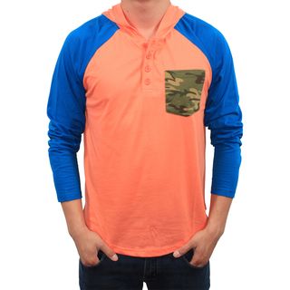 Something Strong Mens Salmon And Royal Blue Hooded Henley Shirt