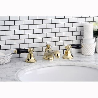 Polished Brass   Black Widespread Bathroom Faucet