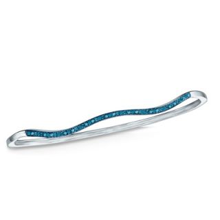 CT. T.W. Enhanced Blue Diamond Wave Bangle in Sterling Silver