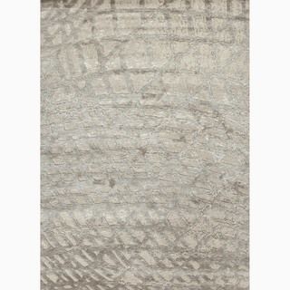 Handmade Abstract Pattern Ivory/ Gray Wool/ Silk Rug (5 X 8)