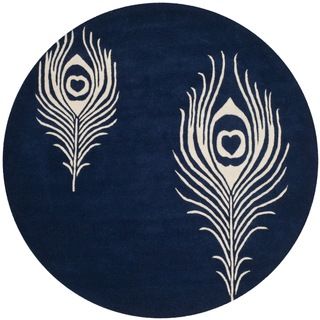 Safavieh Handmade Soho Navy/ Ivory New Zealand Wool/ Viscose Rug (6 Round)