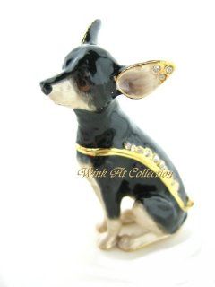Black Chihuahua Dog Bejeweled Trinket Box  Decorative Boxes  