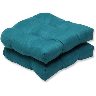 Pillow Perfect Outdoor Teal Wicker Seat Cushion (set Of 2)