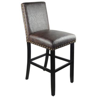 Espresso Faux Leather Barstool With Nail Head