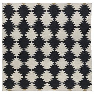 Flatweave Tribeca Handmade Black Wordly Wool Rug (8 Square)