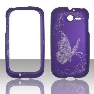 2D Butterfly Purple Huawei Ascend Y M866 TracFone , U.S.Cellular Case Cover Hard Phone Case Snap on Cover Rubberized Touch Faceplates Cell Phones & Accessories