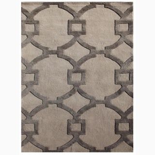 Handmade Geometric Pattern Ivory/ Gray Wool/ Art Silk Rug (36 X 56)