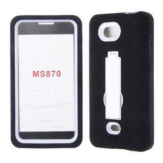 DUAL LAYER CELL PHONE COVER HARD SOFT PROTECTOR KICKSTAND CASE FOR LG SPIRIT MS870 BLACK WHITE AA 001B Cell Phones & Accessories