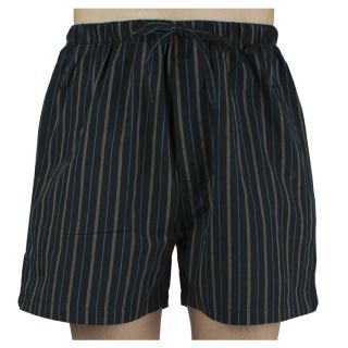Leisureland Mens Black Striped Cotton Pajama Shorts