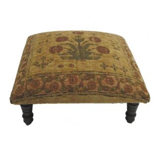 Corona Decor Hand woven Tan/ Red Floral Footstool