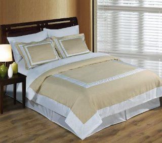 Hotel Wrinkle Free Linen and White 3pc Full / Queen Comforter Cover (Duvet Cover Set) 100 % Egyptian Cotton 300 TC  