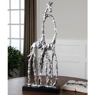 Silver Cuddling Giraffes Figurine