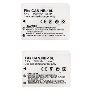 2 PCS Recharger Li ion Battery for Canon NB 10L 920mAh Black Cell Phones & Accessories