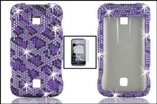 Huawei M860 Ascend Full Diamond Rhinestones Snap on Hard Shell Cover Case Leopard Purple Shape Design + Clear Screen Protector Cell Phones & Accessories