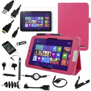 GTMax 12 Items Essential Accessories Bundle kit for Acer Iconia W3 810   8.1'' Windows 8 Tablet Hot Pink SlimBook Leather Folio Stand Case Cover included Computers & Accessories