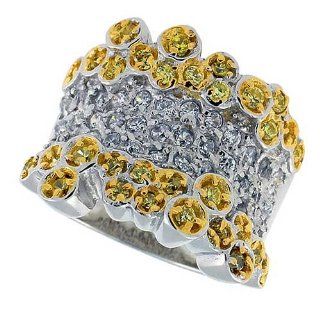 Sterling Silver & rhodium Plated Bubbles Band, w/ Tiny High Quality White & Citrine CZ's, 5/8" (16mm) wide, size 7 Rings Jewelry