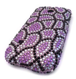 Straight Talk Huawei M865c Purple Scale Leopard Bling Jewel Gem HARD Case Skin Cover Accessory Protector Cell Phones & Accessories