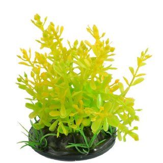 Jardin Decorative Artificial Plants with Round Base for Aquarium, 3.5 Inch High, Green/Yellow  Aquarium Decor Plastic Plants 