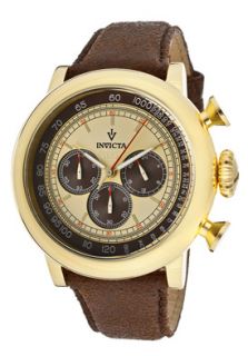 Invicta 13058  Watches,Mens Vintage Chronograph Gold Dial Brown Genuine Leather, Chronograph Invicta Quartz Watches