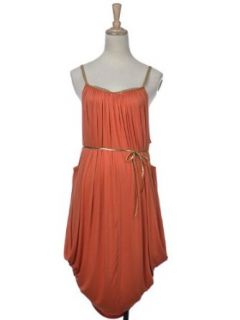Anna Kaci Free Size Orange Roman Inspired High Waist Midi Dress w Golden Belt