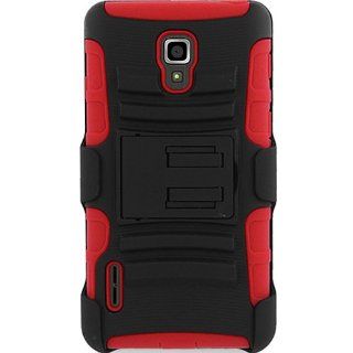 Dual Layer Kickstand Case w/ Holster for LG Optimus F7 LG870 US780, Black/Red Cell Phones & Accessories